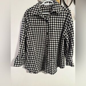 Black and White Houndstooth Button-Up Shirt